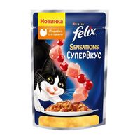Корм влажный для взрослых кошек, со вкусом индейки и ягод, в желе Felix Sensations Супервкус 75г 