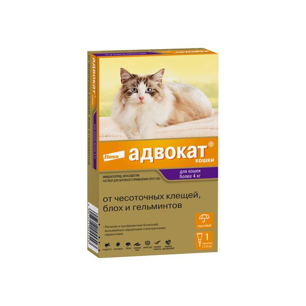 Адвокат для котов весом 4-8 кг, 1*0,8 мл KVP Pharma+Veterin 1570670 Адвокат для котов весом 4-8 кг, 1*0,8 мл - фото 1