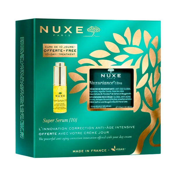 Набор для лица антивозрастной Nuxe/Нюкс: Крем для сухой кожи укрепляющий Nuxuriance Ultra 50мл+Сыворотка 10 Super Serum 5мл