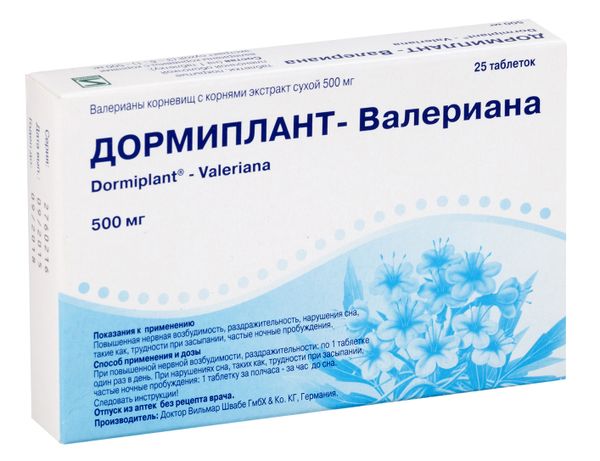 Дормиплант-Валериана таблетки п/о плен. 500мг 25шт