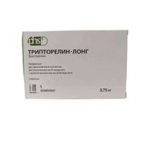Трипторелин-лонг лиофилизат для приг. суспензии в/м введ. с пролонг. высв. 3,75мг+Рас-ль 2мл+Шприц с 3 игл.+Салф. спирт 2шт+Скариф