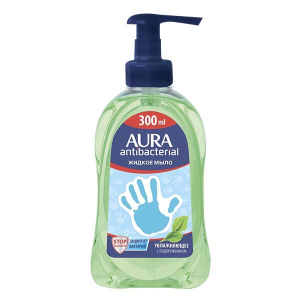 Жидкое мыло для всей семьи с антибактериальным эффектом с подорожником  Aura 300мл AURA 1425830 - фото 1