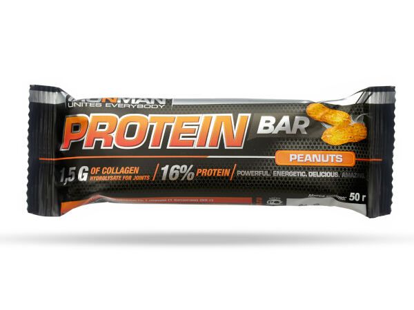 Батончик протеиновый с коллагеном орех в темной глазури Protein Bar Ironman 50г 12шт фото №2