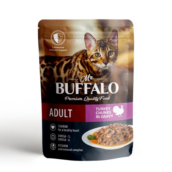 цена Пауч для кошек индейка в соусе Adult Sensitive Mr.Buffalo 85г