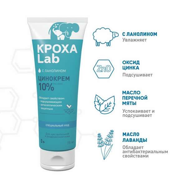 Крем защитный специальный уход Цинокрем Кроха lab туба 75мл 191₽