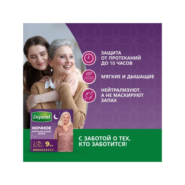 Трусы-подгузники женские ночные Super Plus Depend/Депенд 10шт р.M/L фото №2
