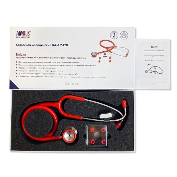 Стетоскоп терапевтический красный 04-АМ420 Deluxe Amrus/Амрус фото №5