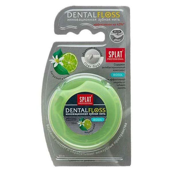 Нить Splat (Сплат) зубная вощеная объемная Professional DentalFloss Бергамот и лайм 30 м. oleos зубная нить объемная 50 м 50