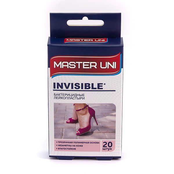 Пластырь бактерицидный на полимерной основе Мастер Юни Invisible 20 шт, PharmLine Limited/Everaid CO, Великобритания  - купить