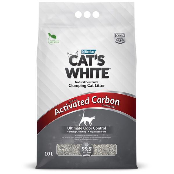 Наполнитель комкующийся с активированным углем Activated Carbon Cat's White 10л