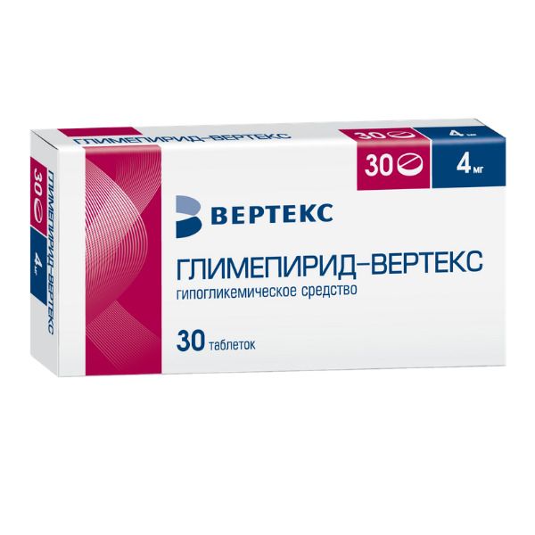 Глимепирид-Вертекс таблетки 4мг 30шт глимепирид таблетки 4мг 30шт