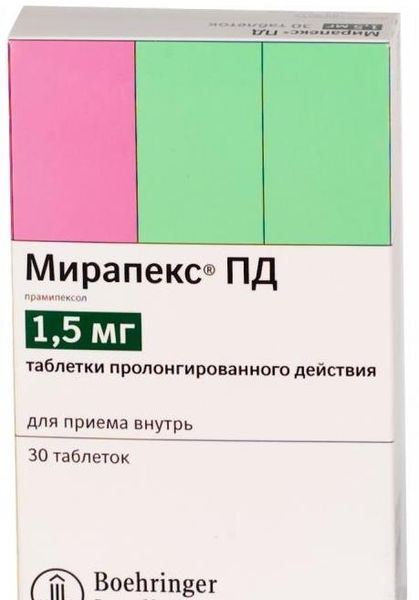 Мирапекс ПД таблетки пролонгированного действия 1,5мг 30шт