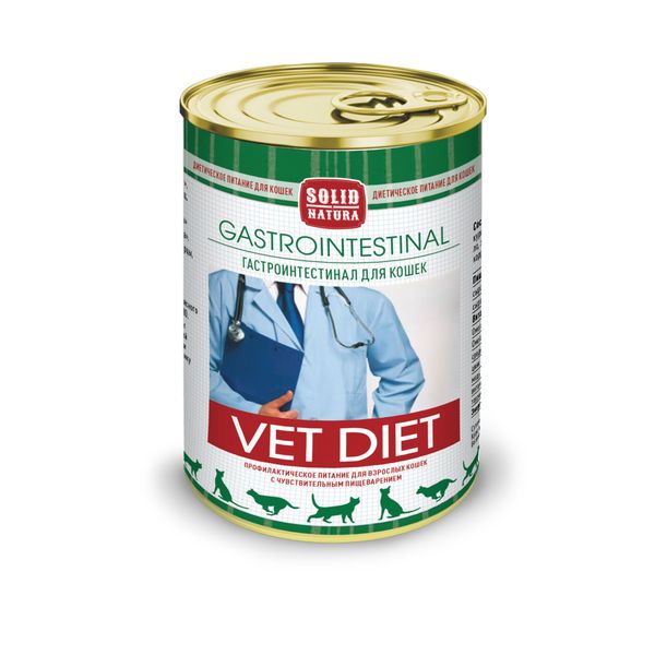 Корм влажный для кошек диетический Gastrointestinal VET Diet Solid Natura 340г консервы для кошек solid natura holistic monoprotein беззерновые с курицей 12шт по 340г