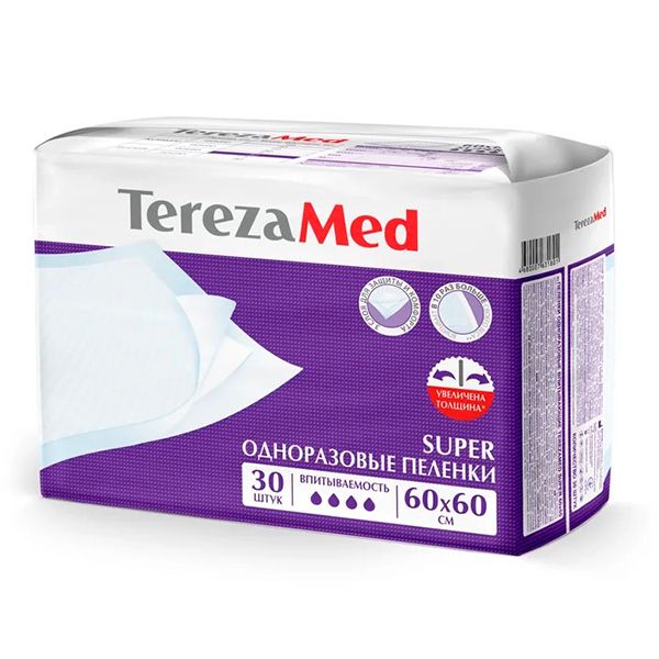Пеленки одноразовые медицинские впитывающие Super TerezaMed 60x60 30шт пеленки одноразовые terezamed normal 60 90см 30шт