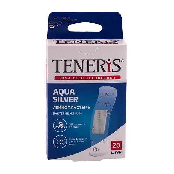 Пластырь бактерицидный прозрачный полимерный Aqua Silver Teneris/Тенерис 7,6см х 1,9см 20 шт. пластырь бактерицидный на нетканой основе sensitive teneris тенерис 7 6см х 1 9см 20 шт