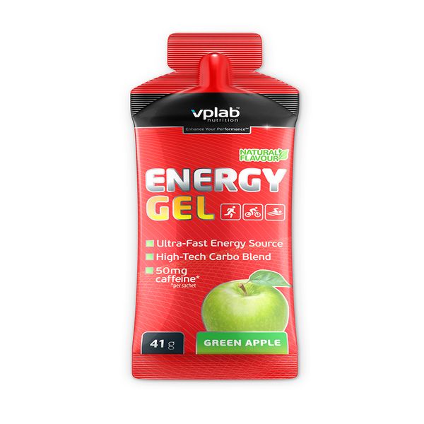 Гель энергетический Energy Gel+Caffeine зеленое яблоко Vplab 41г