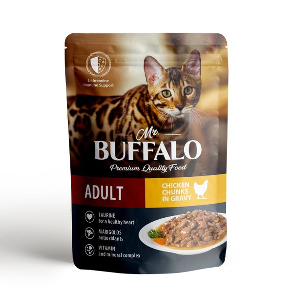 Пауч для кошек цыпленок в соусе Adult Mr.Buffalo 85г консервы для кошек cat s menu с индейкой в соусе для стерилизованных 12шт по 340г