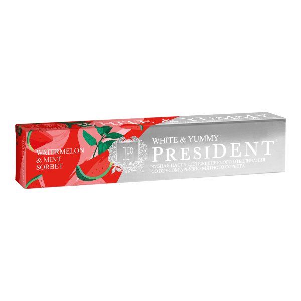Паста зубная President/Президент white  yummy арбузно-мятный сорбет туба 75г
