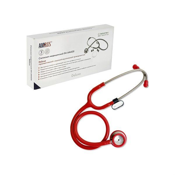 Стетоскоп терапевтический 04-АМ420 Deluxe красный Amrus Enterprises, Ltd