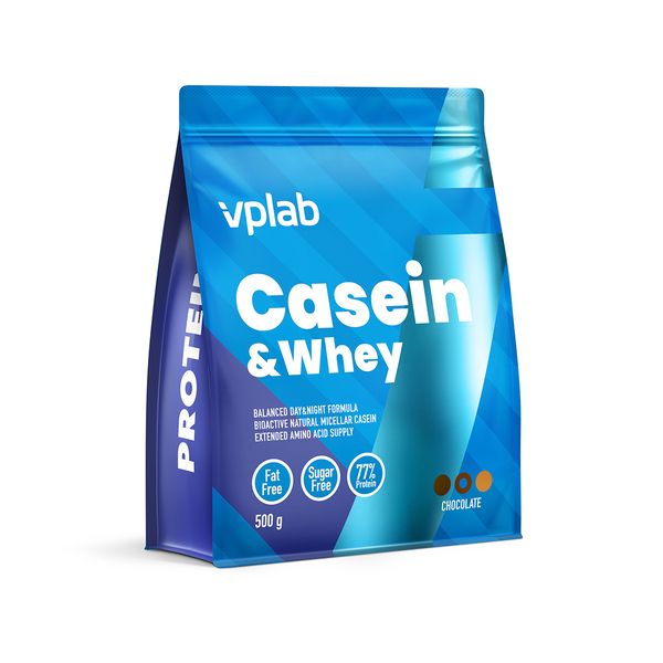 Казеин и Протеин сывороточный шоколад Casein&Whey Vplab 500г фото №2