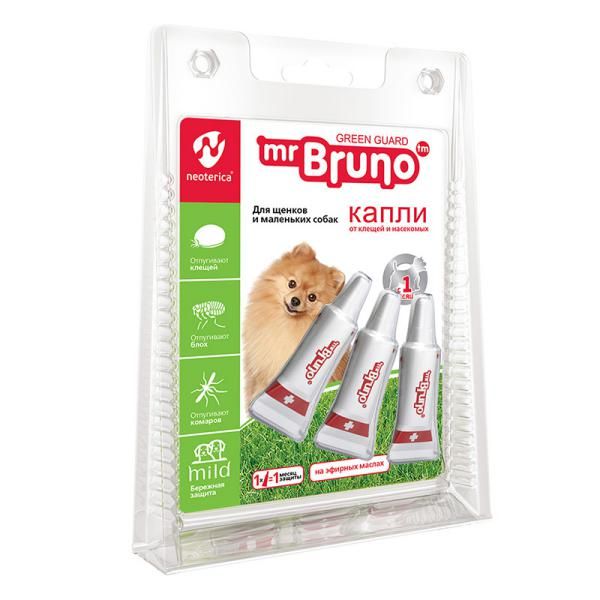 Капли репеллентные для щенков и маленьких собак Mr.Bruno 1 мл АО 