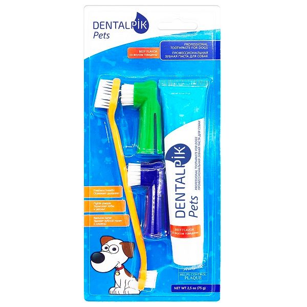Набор Dentalpik Pets: Паста зубная для собак вкус говядина+Щетка зубная 3шт фото №2
