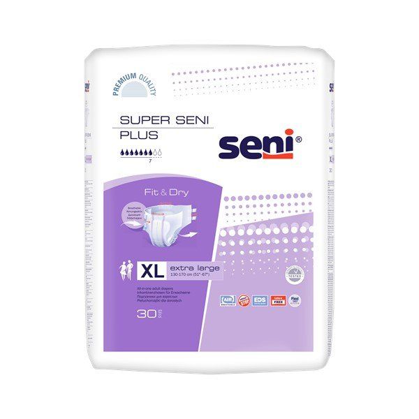 Подгузники для взрослых для средней и тяжёлой степени недержания, паропроницаемые (дышащие) по всей поверхности Super Seni Plus Fit and Dry XL 30 шт. TZMO S.A