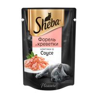 Корм влажный для кошек ломтики в соусе с форелью и креветками Sheba 85г миниатюра