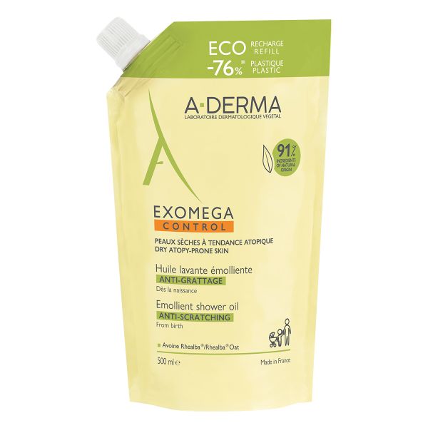 Масло для душа смягчающее сменный блок Exomega Control A-derma/А-дерма 500мл льняное масло первый холодный отжим 500мл