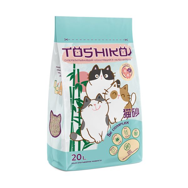 Наполнитель древесный комкующийся сакура Toshiko 7,6кг 20л pi pi bent комкующийся глиняный наполнитель для кошек 3 кг