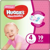 Подгузники Huggies/Хаггис Ultra Comfort для девочек 4 (8-14кг) 19 шт.