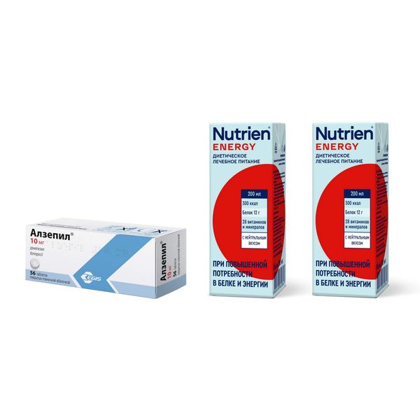 1X Алзепил таб. п/о плён. 10мг №56 + 2X НУТРИЭН Энергия стерилизованный для диетического (лечебного) питания с нейтральным вкусом 200мл