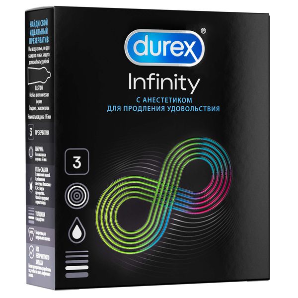 Презервативы гладкие с анестетиком Infinity Durex/Дюрекс 3шт