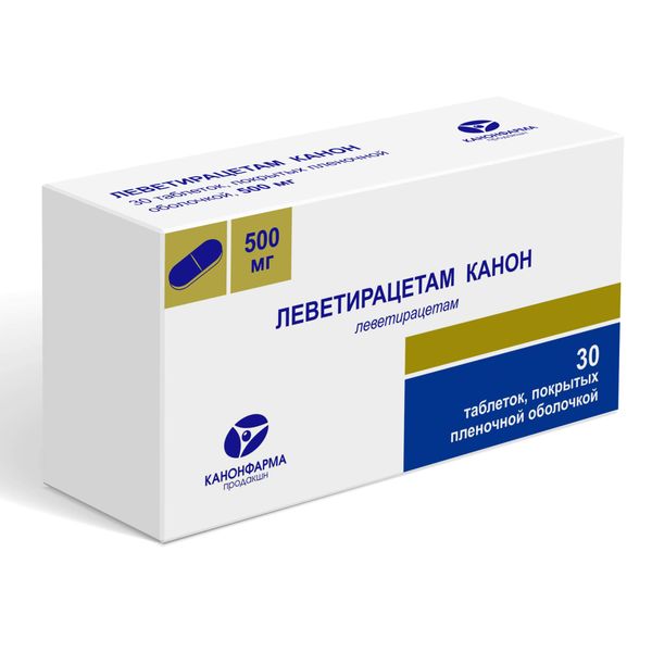 Леветирацетам-Канон таблетки п.п.о. 500мг 30 шт. ЗАО Канонфарма Продакшн 793157 - фото 1