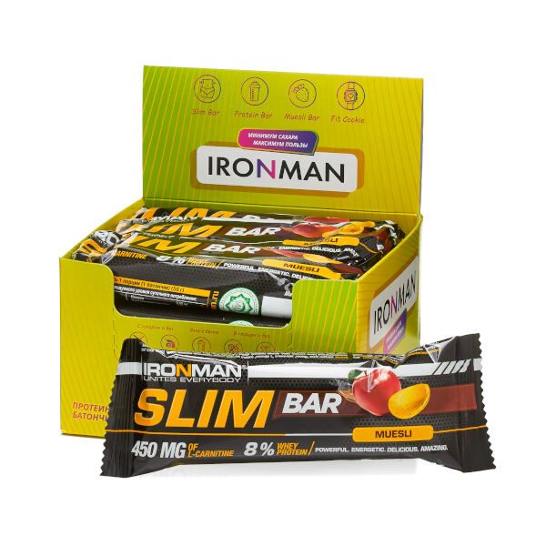 Батончик с L-карнитином мюсли в белой глазури Slim Bar Ironman 50г 12шт фото №2