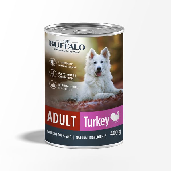 Консервы для собак индейка Adult Mr.Buffalo 400г консервы для кошек happy cat ягненок индейка 400г
