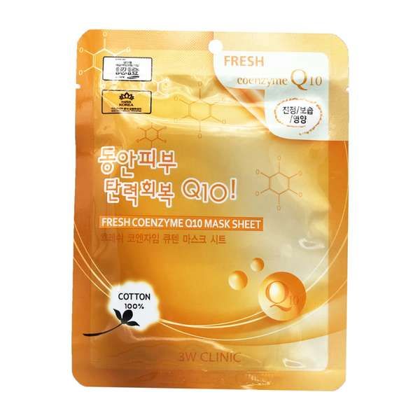 Купить Маска для лица тканевая с коэнзимом Fresh coenzyme q10 mask sheet 3W Clinic 23мл, XAI Cosmetics Korea Co., Ltd, Южная Корея