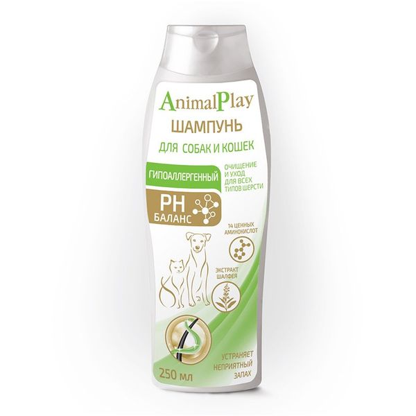 цена Шампунь для собак и кошек гипоаллергенный с аминокислотами и экстрактом шалфея Animal Play 250мл