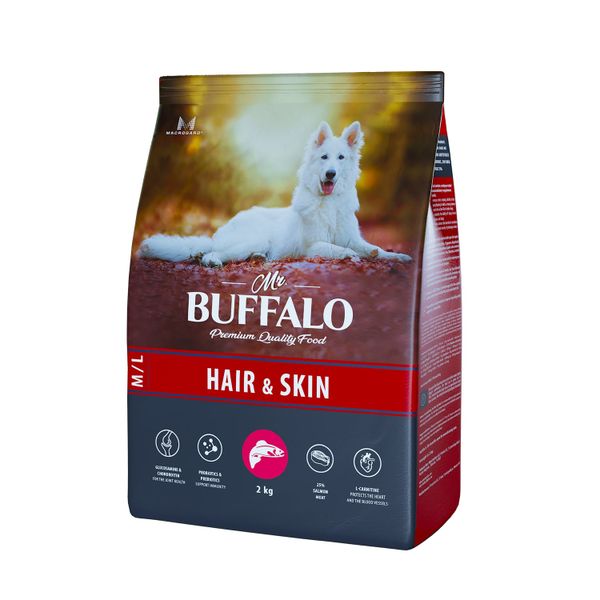 Корм сухой для собак средних и крупных пород лосось Hair&Skin Care Mr.Buffalo 2кг фото №3