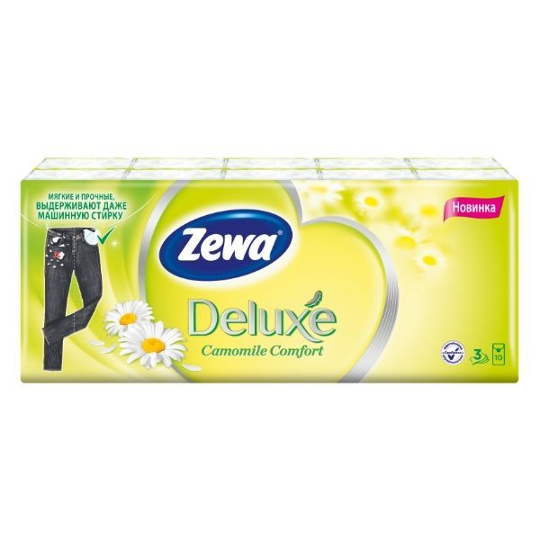 Платочки Zewa (Зева) бумажные Deluxe Camomile Comfort 10 шт. 10 упак.