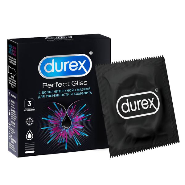 Презервативы из натурального латекса Perfect Gliss Durex/Дюрекс 3шт презервативы durex dual extase рельефные с анестетиком 3 шт