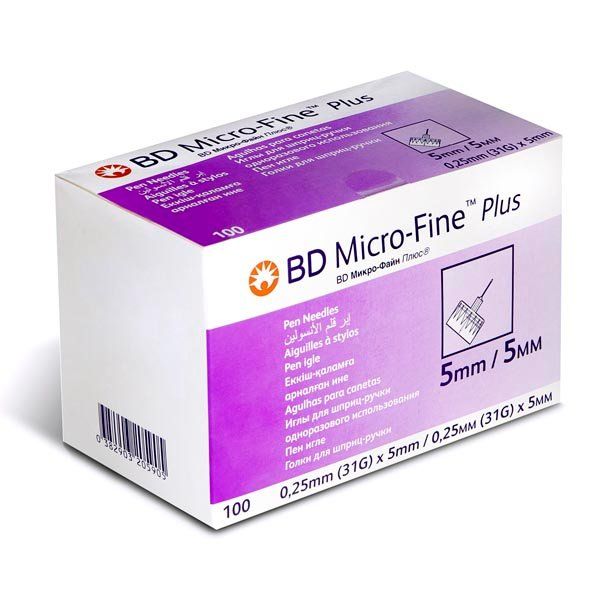 Иглы BD Micro-Fine Плюс для шприц-ручки 31G (0.25x5мм) одноразового использования 100шт (320590)