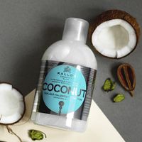 Шампунь для укрепления волос кокосовое питание с натуральным кокосовым маслом kallos kjmn 1000мл миниатюра фото №3
