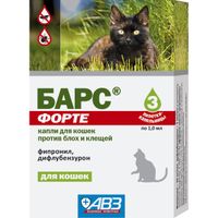 Барс Форте капли для кошек против блох и клещей пипетки 1мл 3шт