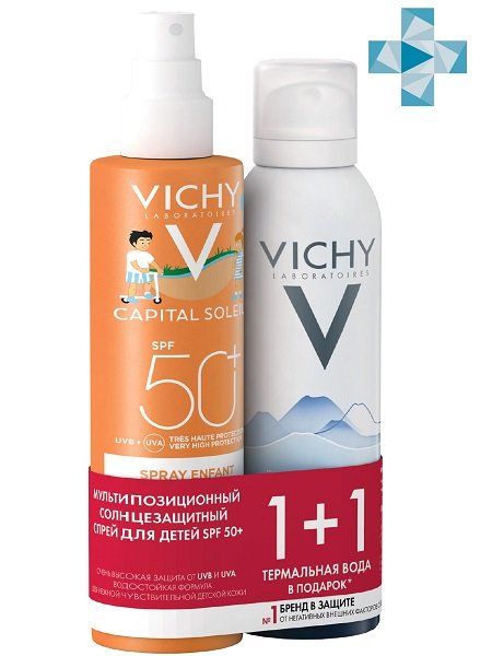 Набор Vichy/Виши Ideal Capital Soleil: Вода термальная минерализирующая+Спрей детский мультипозиционный SPF50+ 150мл+200мл