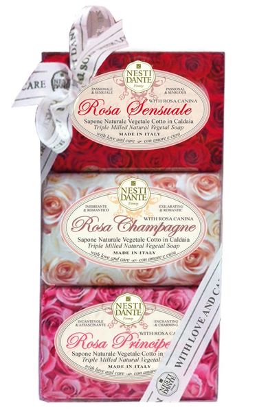 Набор Nesti Dante/Нести Данте: Мыло роза принцесса 150г+ Мыло роза чувственная 150г+Мыло роза шампань 150г