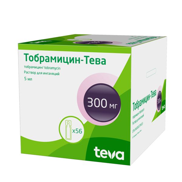 Тобрамицин-Тева раствор для ингаляций амп. 300мг 5мл 56шт