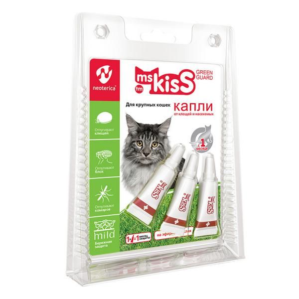 Капли репеллентные для крупных кошек Ms.Kiss 2,5мл ms kiss капли репеллентные для котят и маленьких кошек