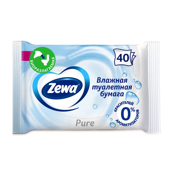 Бумага туалетная влажная Pure Zewa/Зева 40шт