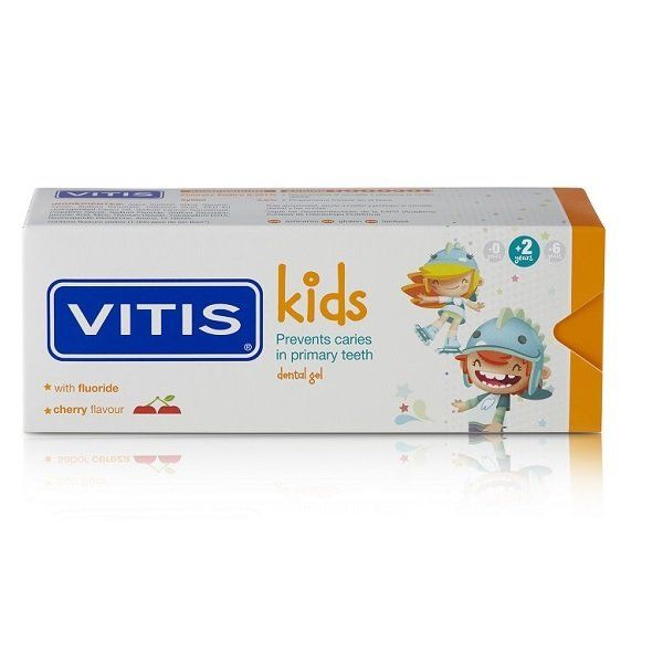 Паста-гель зубная Vitis/Витис Kids 2+ вкус вишня 50мл dentaid dentaid зубная паста гель vitis kids 2 детская неабразивная вкус вишня